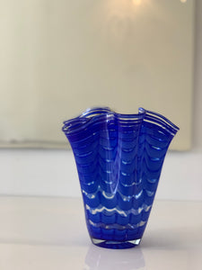Cobalt Blue Swirl Art Glass Vase