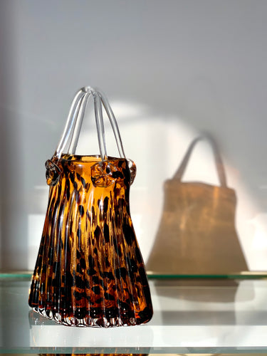 Handblown Tortoiseshell Glass Purse Vase