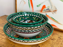 Load image into Gallery viewer, Vibrant set of four Palestinian ceramic nesting bowls