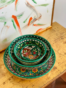 Vibrant set of four Palestinian ceramic nesting bowls