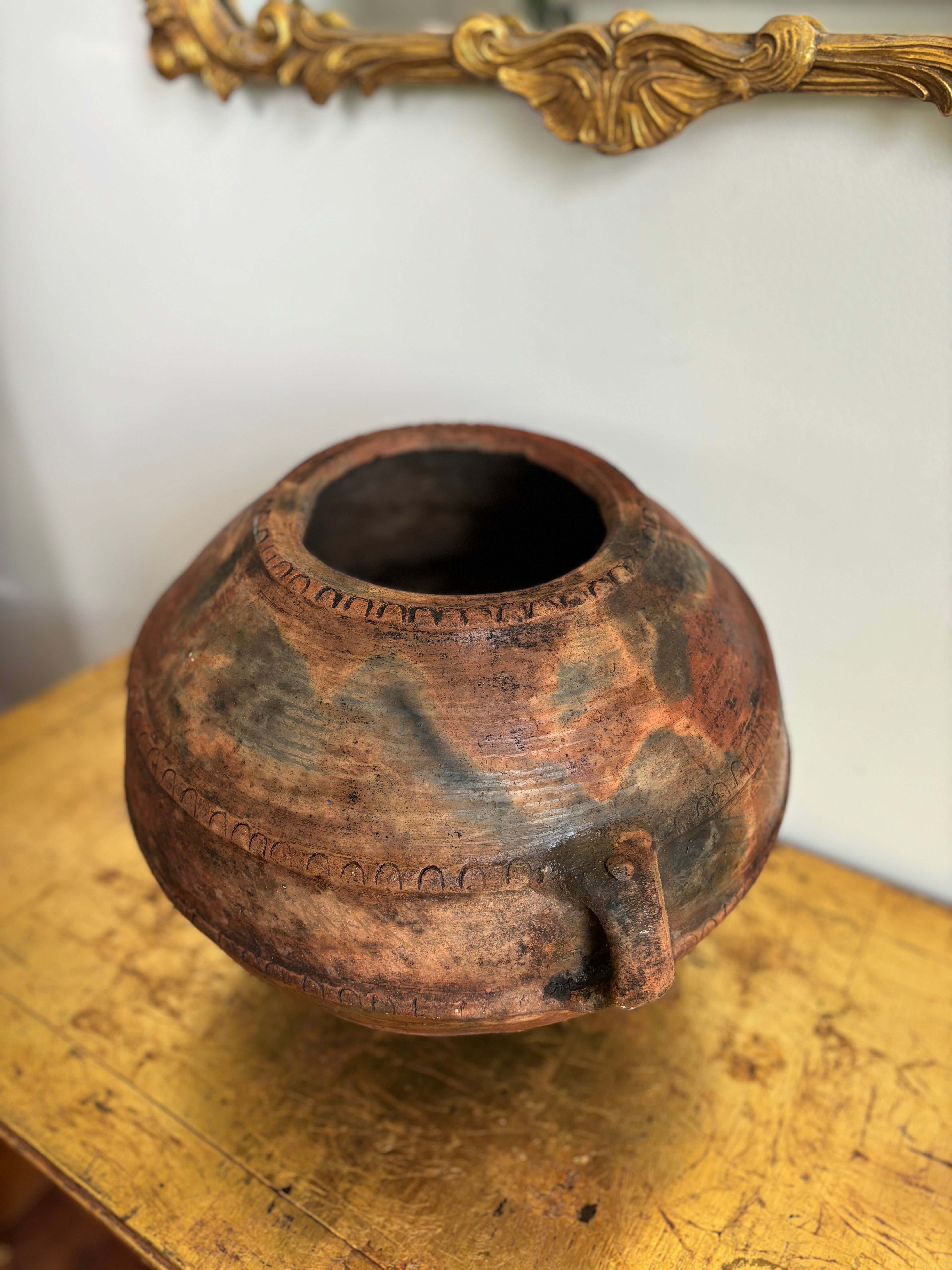 Wabi hotsell sabi pottery primitive vessels. Set of two rustic clay pot. Small black planter pots.