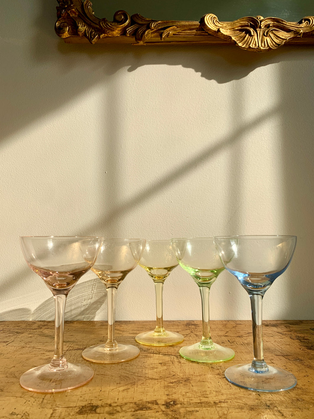 Set of 5 Pastel Rainbow Cordial Glasses