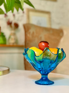 Vintage Turquoise Glass Candy Dish