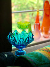 Load image into Gallery viewer, Vintage Turquoise Glass Candy Dish