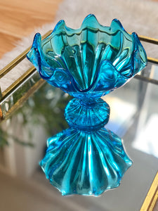 Vintage Turquoise Glass Candy Dish