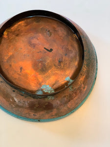 Large copper ikebana bowl lined with verdigris